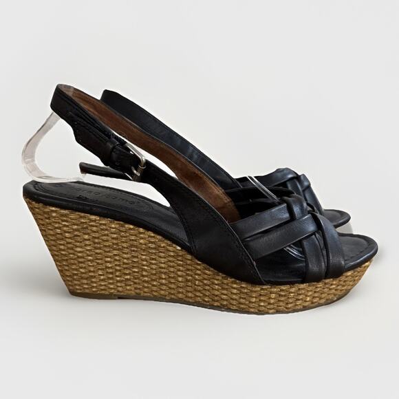 Corso Como Nebraska Open-toe Leather Wedge Sandals, Black Size 7M 3” Heel - Picture 1 of 7